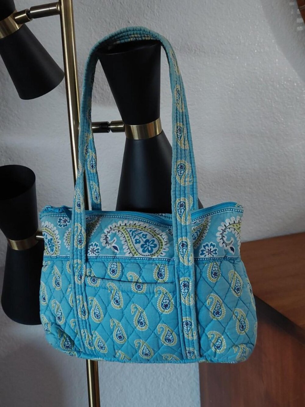 Vintage Vera Bradley Bermuda Blue Paisley Quilted Cotton Shoulder Tote Bag Purse